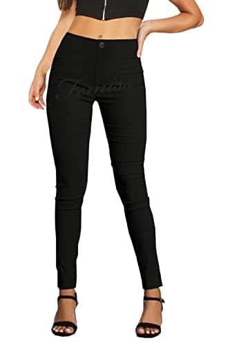 femiss Girls Navy Blue Black Grey School Trousers Women Work Office Skinny Stretch Trousers (6, Black)