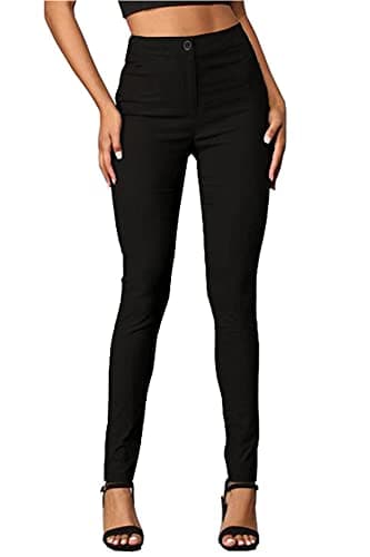 femiss Girls Black School Trousers Sizes 4 6 8 10 12 14 16 18 Women Work Office Skinny Strech Trousers (Black-10-31)