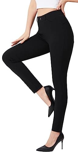 AFITNE Work Black Trousers for Women UK 28'' - High Waist Ladies Stretchy Casual Business Smart Tailored Trousers Womens Office Suit Pants with Pockets Black M