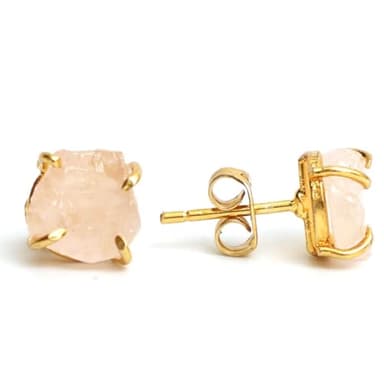Gempires Natural Raw Rose Quartz Prong Setting Stud Earrings Crystal Gemstone Handmade Jewelry Dainty Earrings for Women Mothers day Gifts