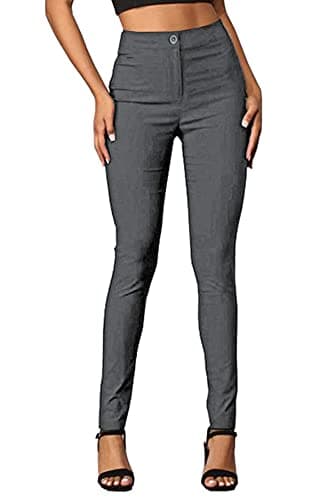 femiss Girls Black School Trousers Sizes 4 6 8 10 12 14 16 18 Women Work Office Skinny Strech Trousers (Grey-12-31)