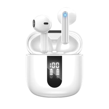 JBES Wireless Earbuds Bluetooth Earphones, 60H Deep Bass Ear Buds with 6 Noise Cancelling Microphone, IP5 Waterproof in Ear Headphones for iPhone Android Sports Gaming (White)