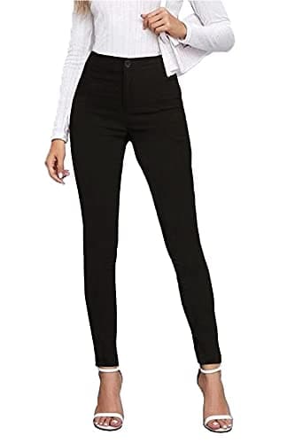 femiss Women Skinny Stretch Teen School Trousers Tight fit Everyday Girls Grey Ladies Office Work Trousers (BLK-8-Long)