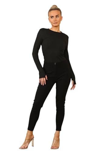 L S U Women's Slim Fit Trousers Work Office Skinny Stretch Pants (L25W10) Black