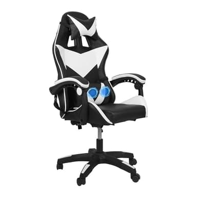 COZYBRITE Gaming Chair Office Desk Computer Chairs Swivel with Massage Headrest Back Support Reclining Ergonomic Design Faux Leather (Black+White)