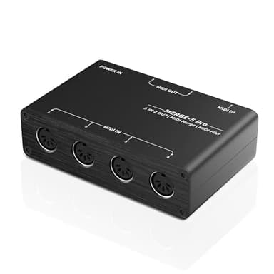 DigitalLife SynkMergeX Series MIDI Merger Box, Stand-Alone 5-In/2-Out 5-Pin DIN MIDI Interface, Metal Housing, MIDI Routing for Synthesizers, Drum Machines & Live Performance Setup (M5, 1 pc/pack)