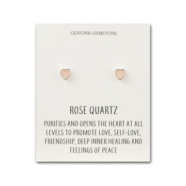 Philip Jones Rose Quartz Heart Stud Earrings with Quote Card