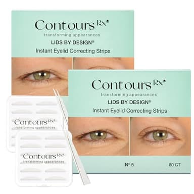 Contours Rx Lids by Design Eyelid Lift Strips with Travel Case and Tweezers - Invisible Eyelid Tape for Hooded Eyes - a Youthful-Looking Appearance - 2 Pack - 160 CT (5mm)
