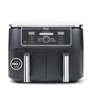 Ninja Foodi MAX Dual Zone Digital Air Fryer, 2 Drawers, 9.5L, 6-in-1, Uses No Oil, Max Crisp, Roast, Bake, Reheat, Dehydrate, Cook 8 Portions, Non-Stick Dishwasher Safe Baskets, Black AF400UK