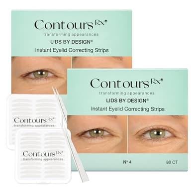 Contours Rx Lids by Design Eyelid Lift Strips with Travel Case and Tweezers - Invisible Eyelid Tape for Hooded Eyes - a Youthful-Looking Appearance - 2 Pack - 160 CT (4mm (Pack of 2))