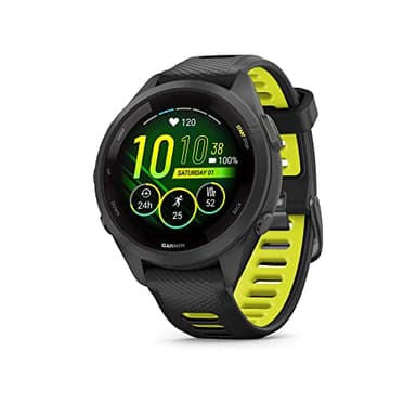 Garmin Forerunner® 265S Running Smartwatch, Colorful AMOLED Display, Training Metrics and Recovery Insights, Black and Amp Yellow