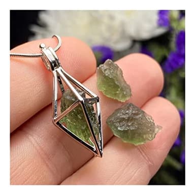 Genuine Moldavite Crystal with Large Herkimer Necklace Czech Republic Tektite Healing Stone Locket Necklace Moldavite Crystal , SBOTTON-8571 ( Metal Color : STEEL CHAIN )