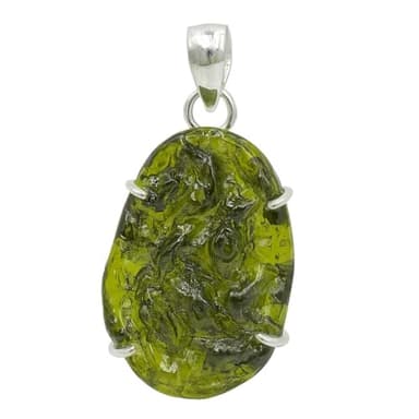 Lavie Jewelz Moldavite Gemstone Pendant in 925 Sterling Silver | Handmade Bohemian Green Crystal Pendant for Women | Oxidised Vintage Jewelry (Design A)