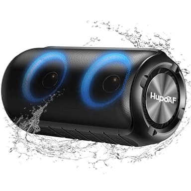Hupoaf Bluetooth Speaker, 2026 3D-Stereo Bass Portable Speakers Wireless Bluetooth with Colourful RGB Lights, 52 mm Diameter Dual Speakers IPX7 Waterproof for Home/Party/Beach/Travel/Gift
