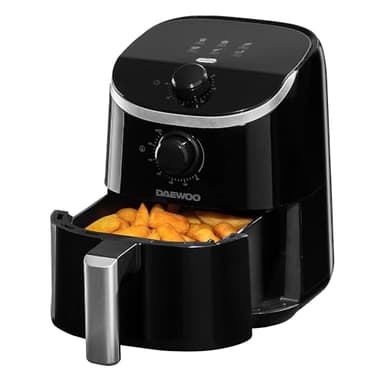 Daewoo 2L Compact Manual Air Fryer – Space-Saving Mini Air Fryer with 80-200°C Temperature Control, 30-Minute Timer, Energy Efficient, Oil-Free Cooking, Healthy Frying for Small Households