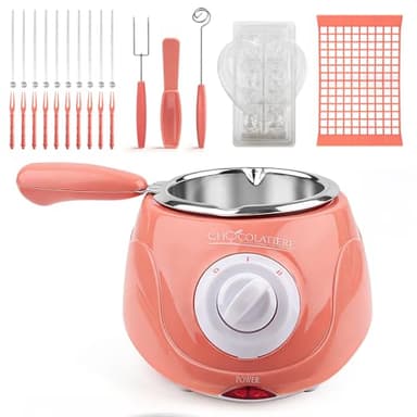 Hot Chocolate Melting Pot, Chocolate Marshmallow Warming Fondue Set, Electric Confectionary Warmer Set with Chocolate Mold Trays & Dipping Forks for Romantic Dinner Sleepover Birthday Party