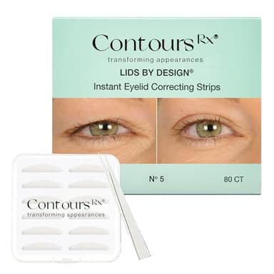 Contours Rx Lids by Design Eyelid Lift Strips with Travel Case and Tweezers - Invisible Eyelid Tape for Hooded Eyes - a Youthful-Looking Appearance - 80 CT (5mm)