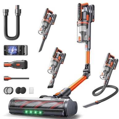 Cordless Vacuum Cleaner, 65Mins 600W 50KPA Cordless Stick Vacuum with Touch Screen AUTO-Mode, 180° Foldable Wand &1M Hose, Wall-Charging, Fragrance Release, Powerful Vacuum for Floors/Carpets/Pet Hair