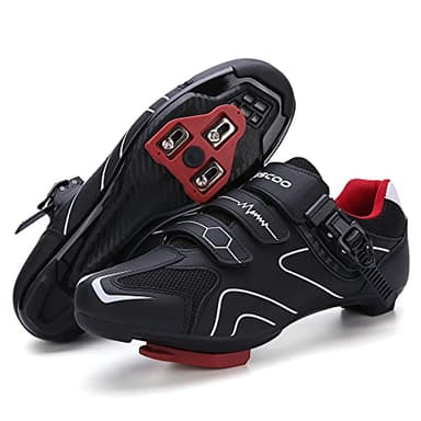 Mens Womens Cycling Shoes Compatible with Peloton Bike Indoor Outdoor Road Bike Riding Shoes with Look Delta Cleats Pre-Installed Clip in Pedal, (Black White, 10)