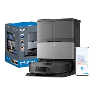 Tapo RV50 Pro Omni 15000Pa Suction Robot Vacuum Cleaner with Mop, All-in-One Dock(60°C Hot Water Wash/Dry), Auto Mop Removal & Hair Cutting Brush, DeepEdge Cleaning, Dual-Laser, Robot Hoover, Alexa