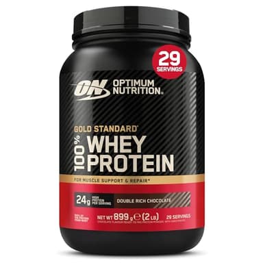 Optimum Nutrition Gold Standard Whey Protein, Muscle Building Powder with Naturally Occurring Glutamine and Amino Acids, Double Rich Chocolate, 29 Servings, 899 g, Packaging May Vary