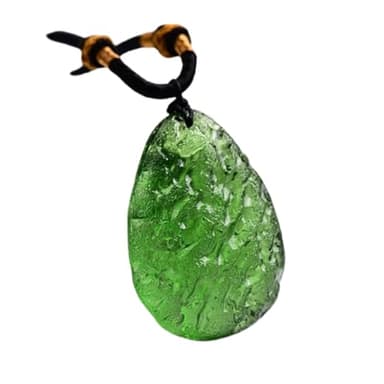 Michear Moldavite Stone Necklace,Green Energy Chakra Adjustable Rope Necklace,Irregular Czech Meteorite Pendant for Man and Women