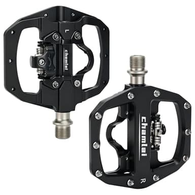 MTB Flat & SPD Clipless Bike Pedals, Dual-Sided Bicycle Pedals Compatible with Shimano SPD, 9/16" for Mountain, Hybrid, Commuter & Indoor Cycling