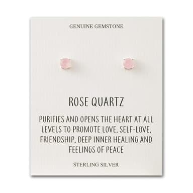 Philip Jones Sterling Silver Rose Quartz Gemstone Earrings with Quote Card
