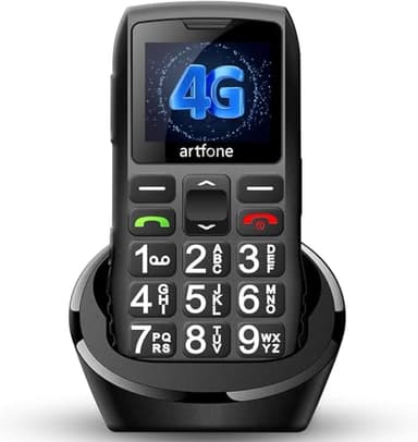 artfone C1+4G Black - Big Button Mobile Phone for Elderly丨USB-C, Charging Dock丨1800mAh Battery丨Easy to Use Basic Elderly Phone丨SIM Free Unlocked Senior Mobile Phone丨SOS Button丨FM Radio丨Time Reporting