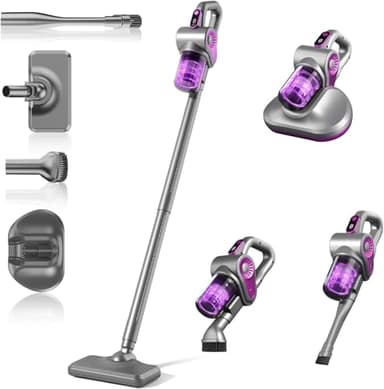 Cordless Vacuum Cleaner 15000pa, 4-in-1 Upright Handheld Stick Vacuum & Mattress Vacuum Cleaner with UV Light, Portable Lightweight Hoover Vacuum, Rechargeable Hoover Cordless for Car Home