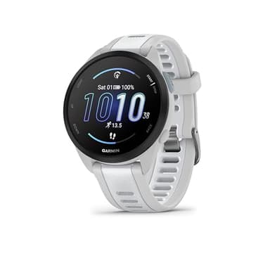 Garmin Forerunner 165, 43mm GPS running smartwatch, lightweight, AMOLED touchscreen, advanced training, insights & features, safety & tracking features, up to 11 days battery life, Whitestone