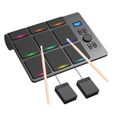 OYAYO 9-Pad Portable Electric Drum Kit with LCD Screen, Dual Stereo Speakers & Pedals – Digital Drum Set for Beginners/Pros, PC/MAC Compatible, Home Practice & Live Performance