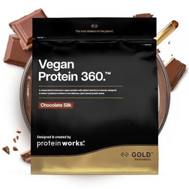 Protein Works | Vegan Protein 360 - Gold Innovation, Chocolate Silk, 33 Servings, 100% Plant Based & Natural, Premium Multi-Protein Blend, Low Fat Shake, Low Calorie Shake, 1kg