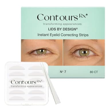 Contours Rx Lids by Design Eyelid Lift Strips with Travel Case and Tweezers - Invisible Eyelid Tape for Hooded Eyes - a Youthful-Looking Appearance - 80 CT (7mm)