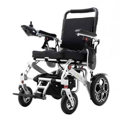 Ultra Lightweight Electric Wheelchair Folding Compact Aluminium Powerchair 20kg Travel Transit Supplied by Free To Be Mobility Equipment Silver