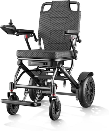 ByteTecpeak D04 Foldable Electric Wheelchair with Powerful 500W Motor, 10Ah Removable Battery, 20km Range, 150kg Capacity, Lightweight Carbon Aluminium Powerchair–Travel & Airline Approved