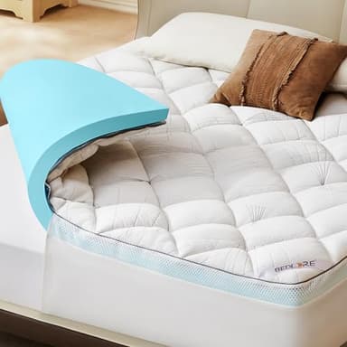 BEDLORE Mattress Topper Small Double Bed,2-in-1 Dual Layer Design (2" Gel Memory Foam + 2" Plush Top Cover) Memory Foam Mattress Topper Medium-Firm, OEKO-TEX, Pressure & Back Pain Relief (White)