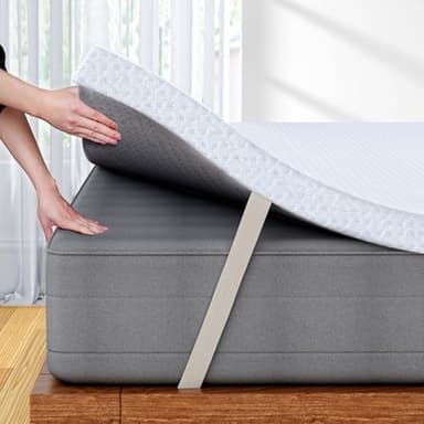 FRIDEKO Single Memory Foam Mattress Topper, Mattress Topper Single Bed with High-Density Foam, Washable & Removable Zipped Cover, Elasticized Corner Straps for Back Pain Relief (90x190x7cm)