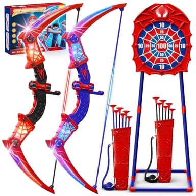 Toys for Age 3-12, 2 Pack Boys Toys With Red & Blue LED Lights, Standing Target & 2×Quiver, Indoor Outdoor Toy Gifts Birthday Presents for 3 4 5 6 7 8 9 10 11 12 Year Old Boys Girls Kids