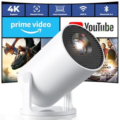 [Built-in Apps & 2026 Upgraded] Mini Projector 4K 1080P Support 20000 Lumens Portable Projector with Android 14, Auto Keystone, WiFi 6, Bluetooth 5.4, Rotatable 180° for Bedroom/Indoor/Outdoor