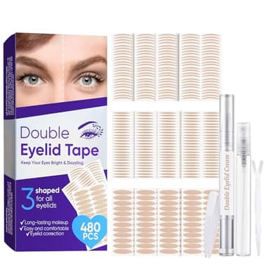 Eyelid Lift Strips, 3 Styles Eyelid Tape for Hooded Eyes, Invisible Double Eyelids Sticker for Droopy Uneven Monolids, Natural Eye Lifter Strips with Fork Rod and Tweezers, Waterproof, 480 Pcs