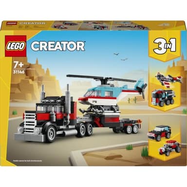 LEGO Creator 3in1 Flatbed Truck with Helicopter 31146 | Toys for 7+ Year Old Boys, Rebuilds as a Propeller Plane Model & Fuel Lorry or Hot Rod & SUV Cars, Gift Idea, 270 Pieces