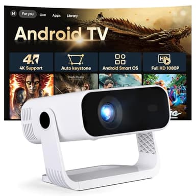 2026 New Smart Projector Built-in Apps, Android 14, Native 1080P 4K Supported WiFi 6 Bluetooth 5.2, 30001Lumens, Low Fan Noise (<30dB), Home Cinema Projector for iOS/Switch /PS5（White-Black）