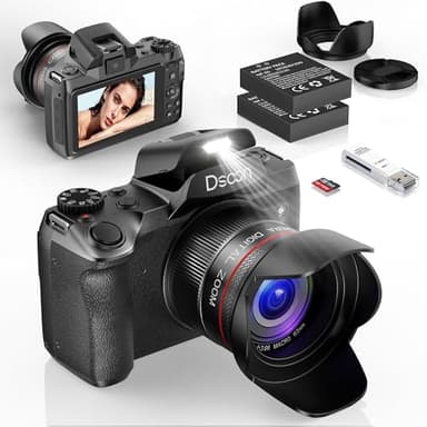 Dsoon Digital Camera,4K 64MP Cameras for Photography with 4”0 Touch Screen, 18X Digital Zoom Autofocus Photography Shoot Camera with Dual-Lens,2 Batteries,64GB TF Card,Lens Hood