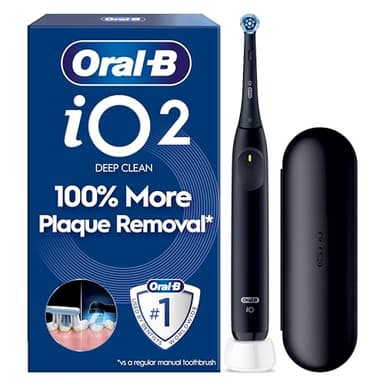 Oral-B iO2 Night Black Electric Toothbrush, 1 Toothbrush Head, 1 Travel Case, Designed by Braun