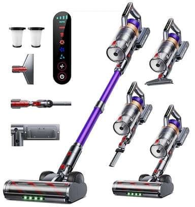 Cordless Vacuum Cleaner, 600W 50KPA Stick Vacuum with Touch Screen, Up to 65 Mins Runtime, Cordless Powerful Vacuum with Rechargeable Wall Mount, Lightweight Vacuums for Hardwood Floor Carpet Pet Hair